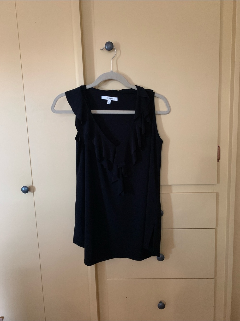 Sympli Black Ruffle V-Neck Sleeveless Top